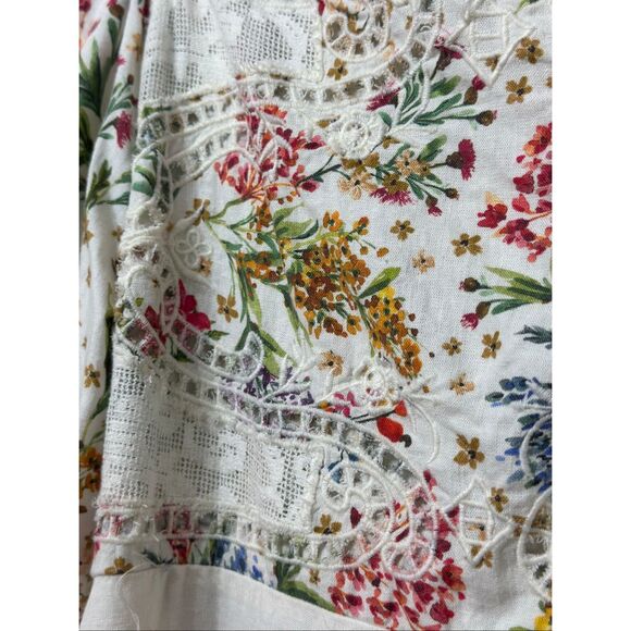 FARM RIO Delicate Forest Scarves Billowy-Sleeve Embroidered Mini Dress Women's L - Picture 6 of 14